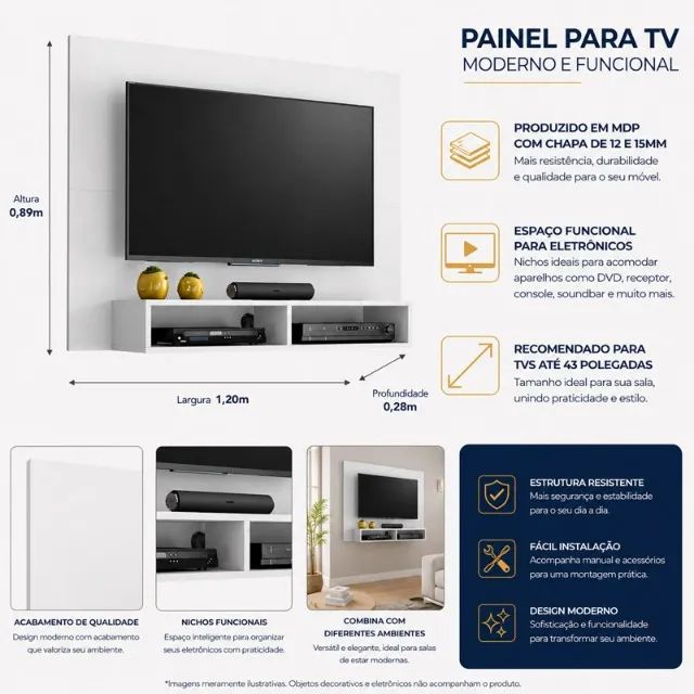 Novidade em estoque!! Painel Eros Larg. 1.20m  para TVs até 43 Polegadas - Receba amanhã! - Foto 3