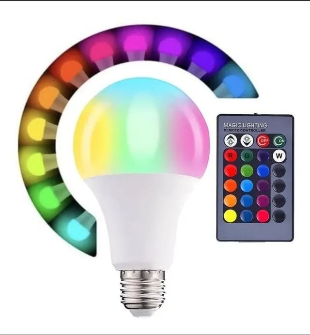 Lâmpada LED Dicroica RGB 16 Cores 10W Luatek E27 Com Controle Remoto