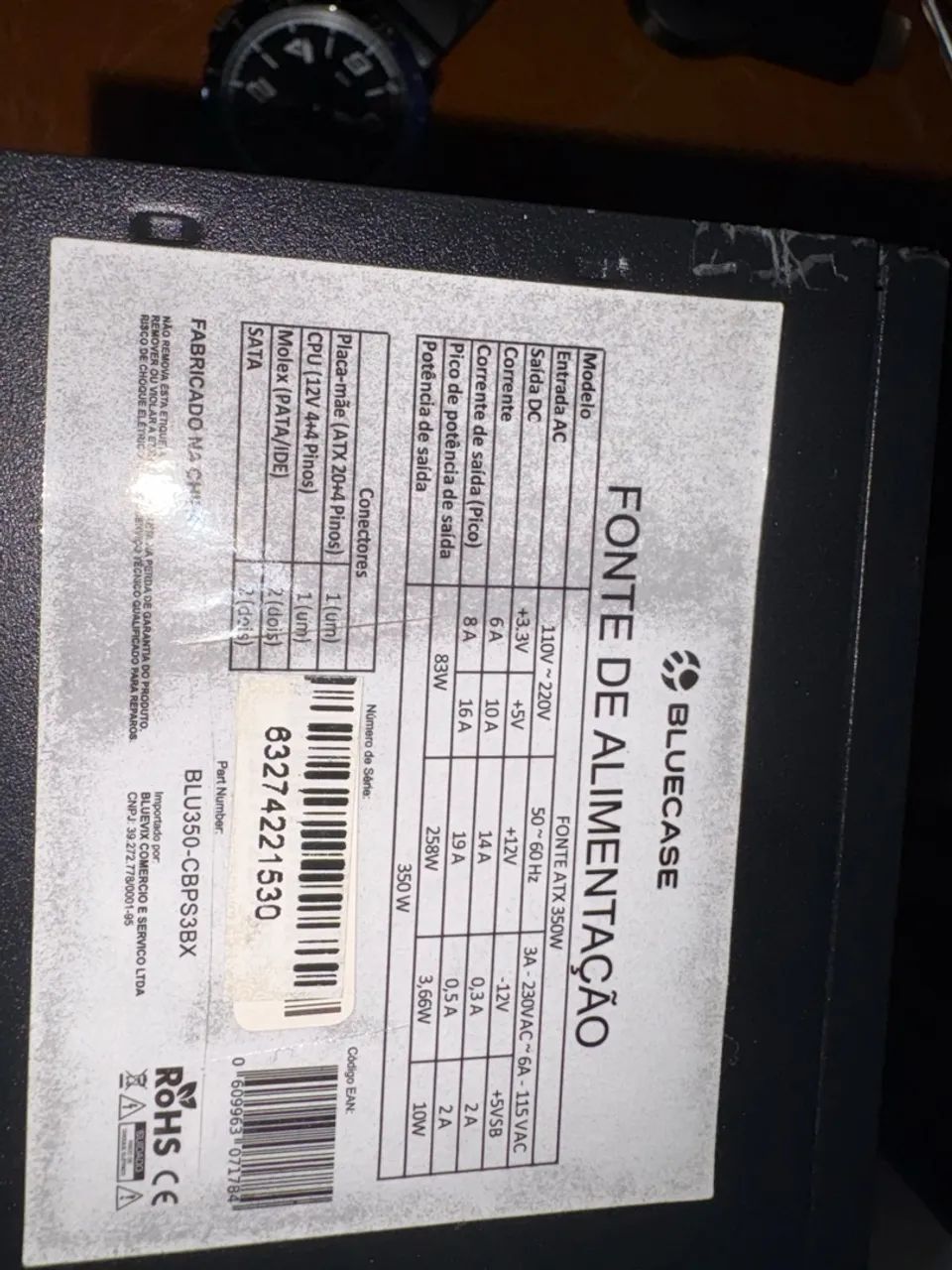 Fonte bluecase 350w