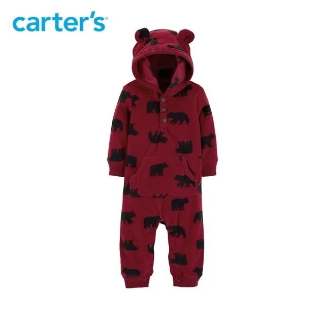 Carter's Fleece Macacão De Bebê Vermelho Com Capuz Estampa Bichinhos 18 Meses