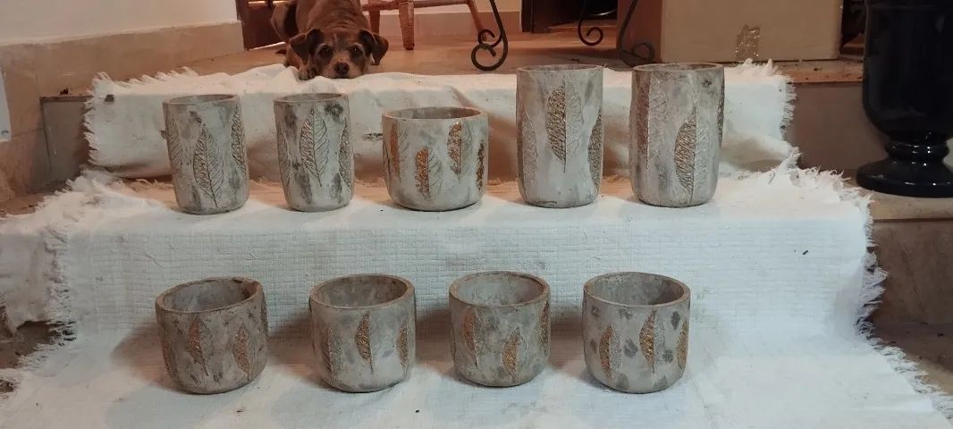 Conjunto com 9 Cachepôs em Cimento Trabalhado (Novos) - Decoração Rústica e Sofisticada - Foto 4