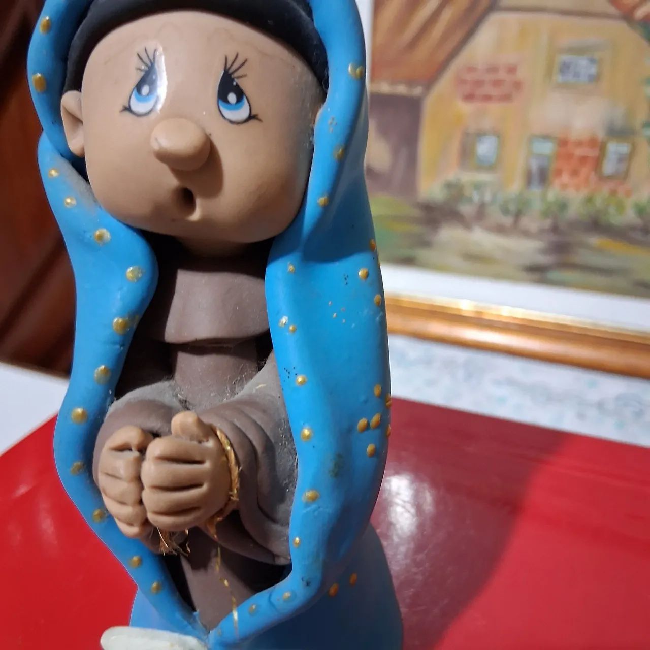 Estatueta São Francisco de Assis  com manto e coroa... - Foto 5