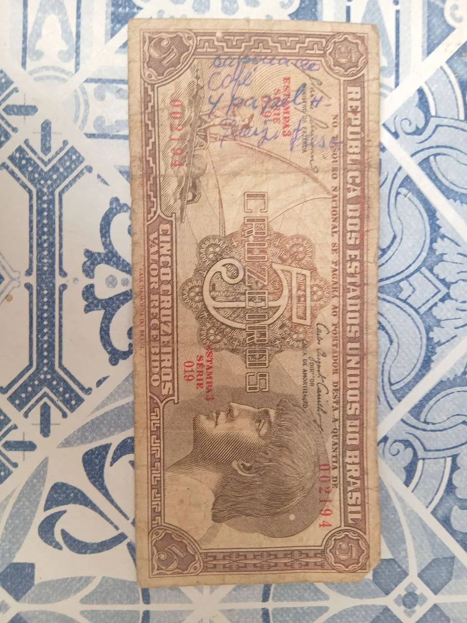 Nota cédula antiga 5 cruzeiros estampa 2 e 3 - Foto 5