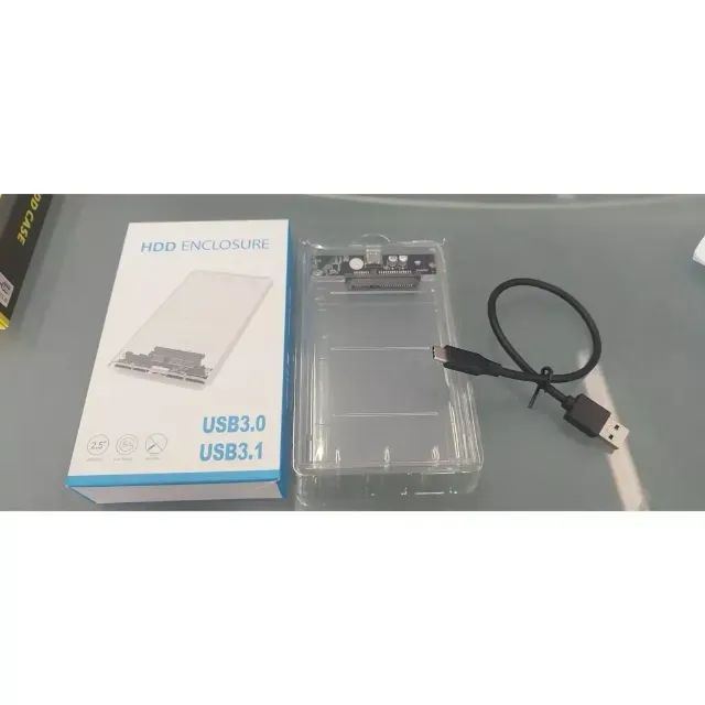 Case HD Externo 2.5?  Transparente USB 3.0 Tipo-C - Suporte até 4TB, Compatível com SSD 
