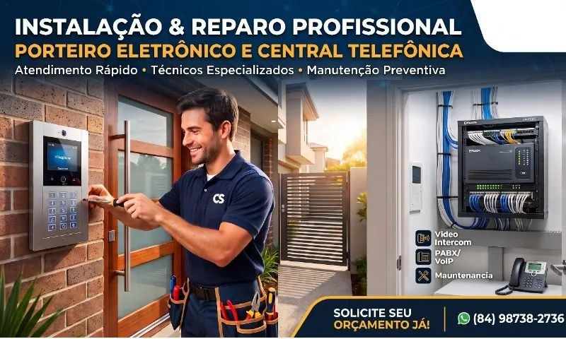 Instalação e reparo de porteiro eletrônico e central telefônica.