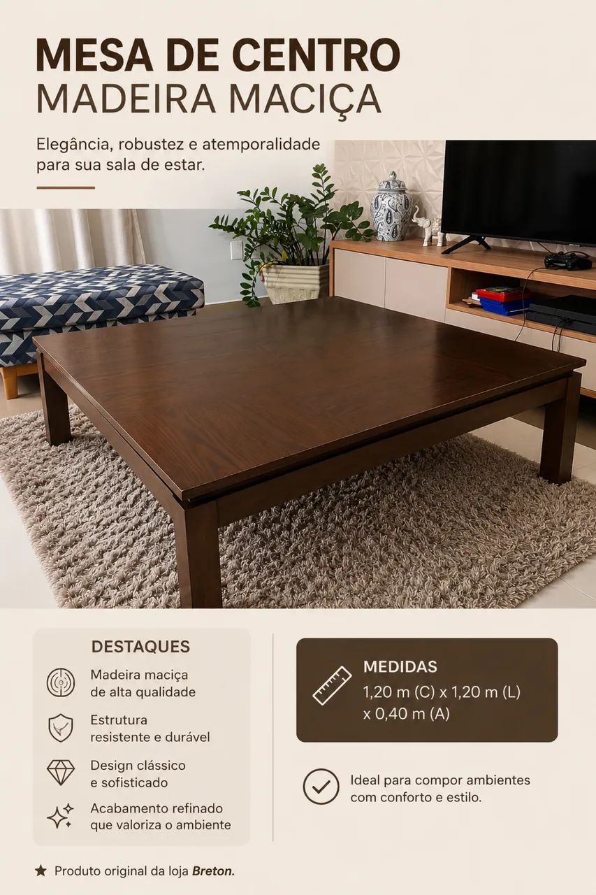Mesa de centro de madeira maciça 