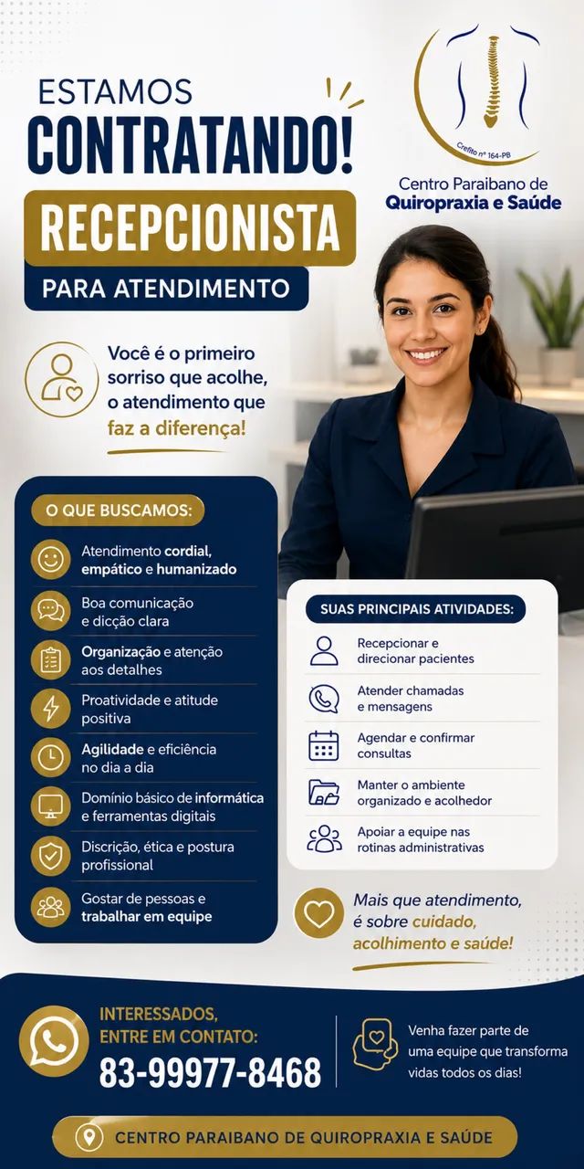 Vaga para recepcionista 