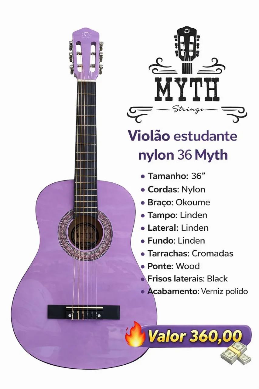 Violão clássico 36 Myth lilás  - Foto 2