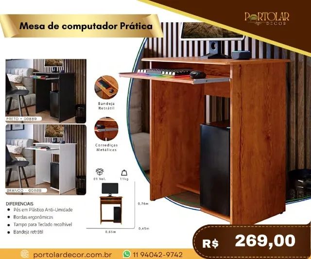 Mesa de computador prática, a pronta entrega 