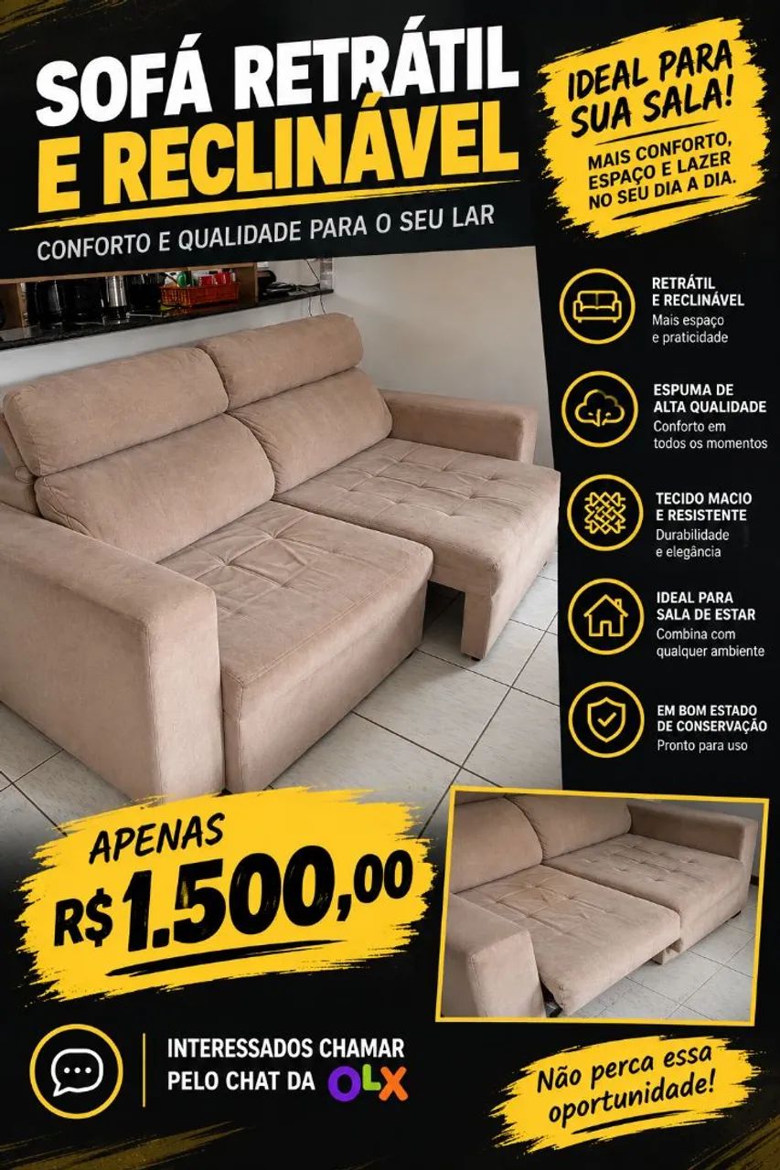 Sofá retrátil 4 lugares 