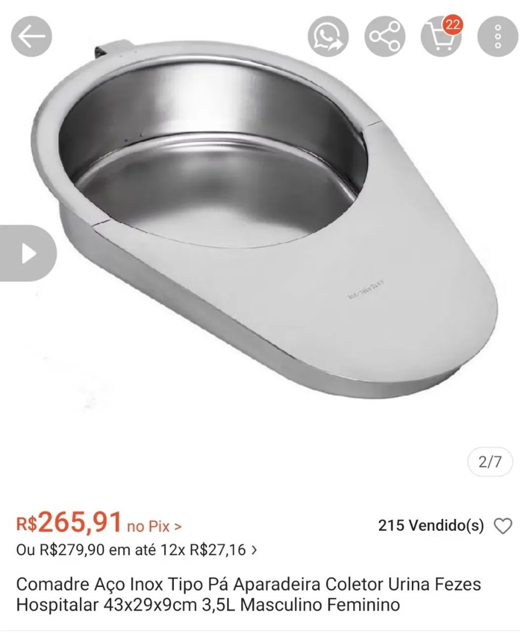 Comadre aço inox coletor de urina e fezes - Foto 4