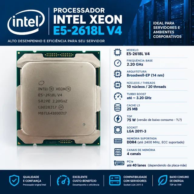 Processador Intel Xeon E5-2618l V4 2.20ghz Sr2pe