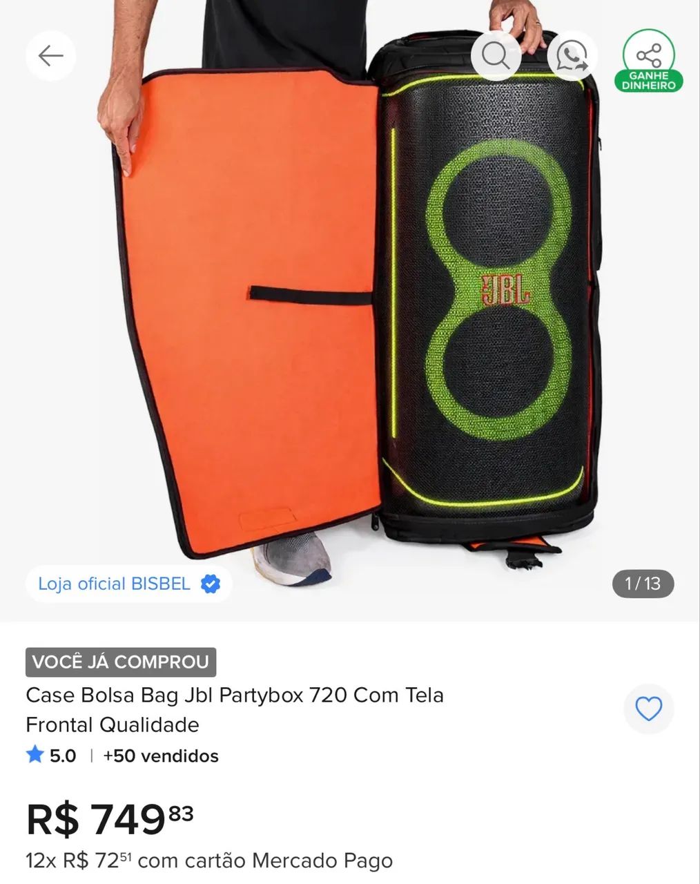 Capa JBL PartiBox 720- Nova