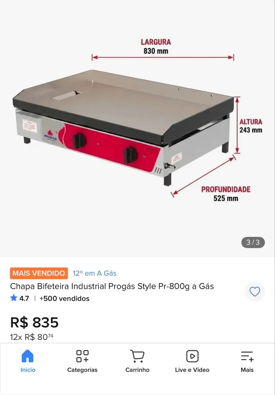 Chapa para lanche semi nova Progas - Foto 3