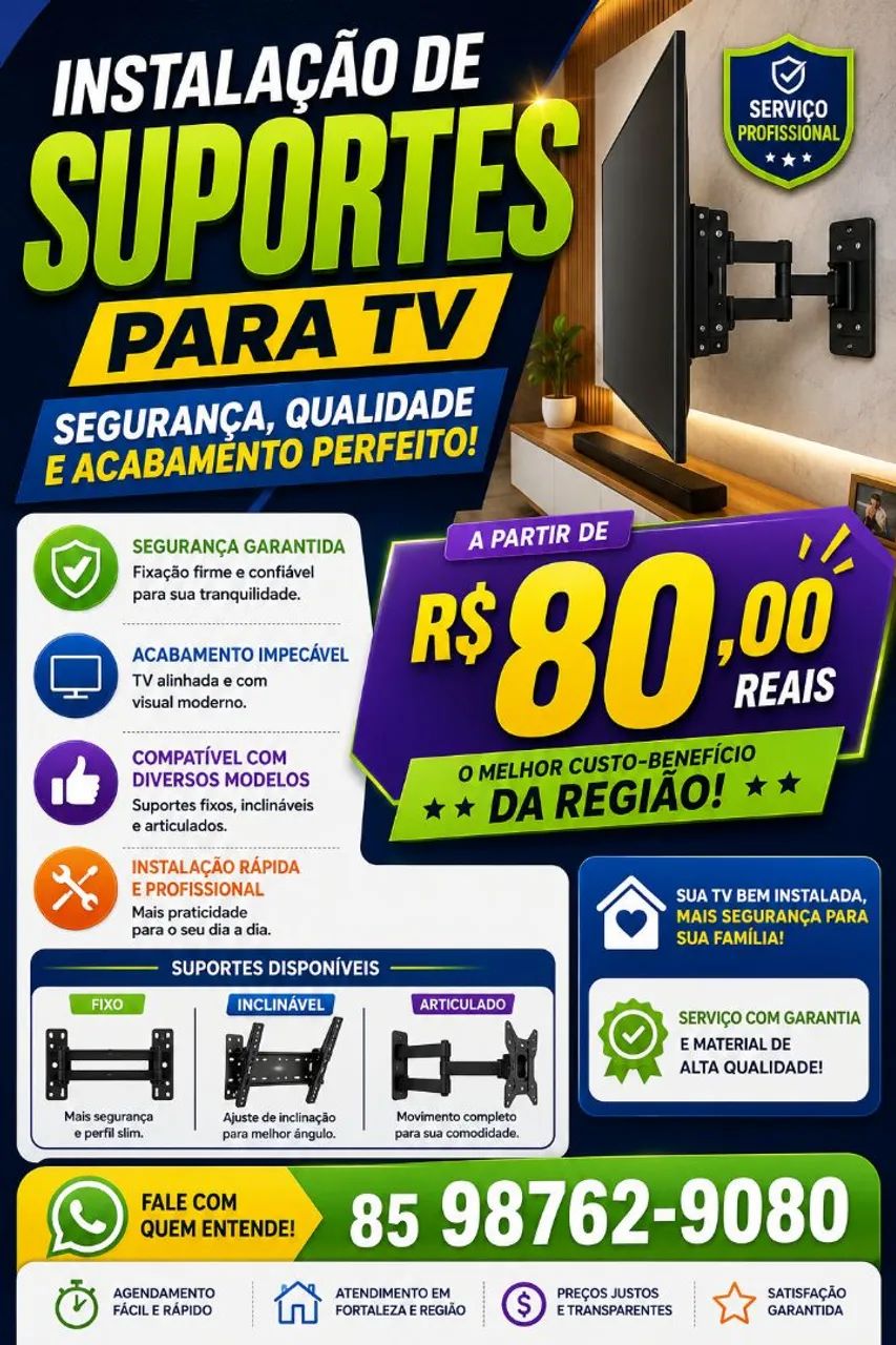Suporte de tv fixo instalado 