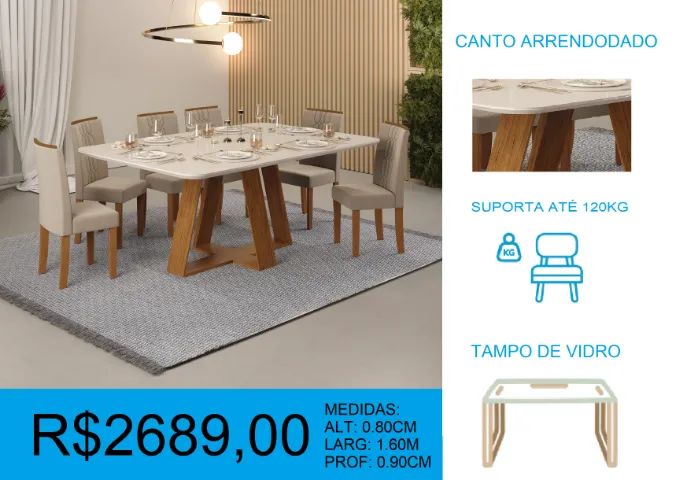 Mesa com tampo em vidro de alta linha - temos a pronta entrega 
