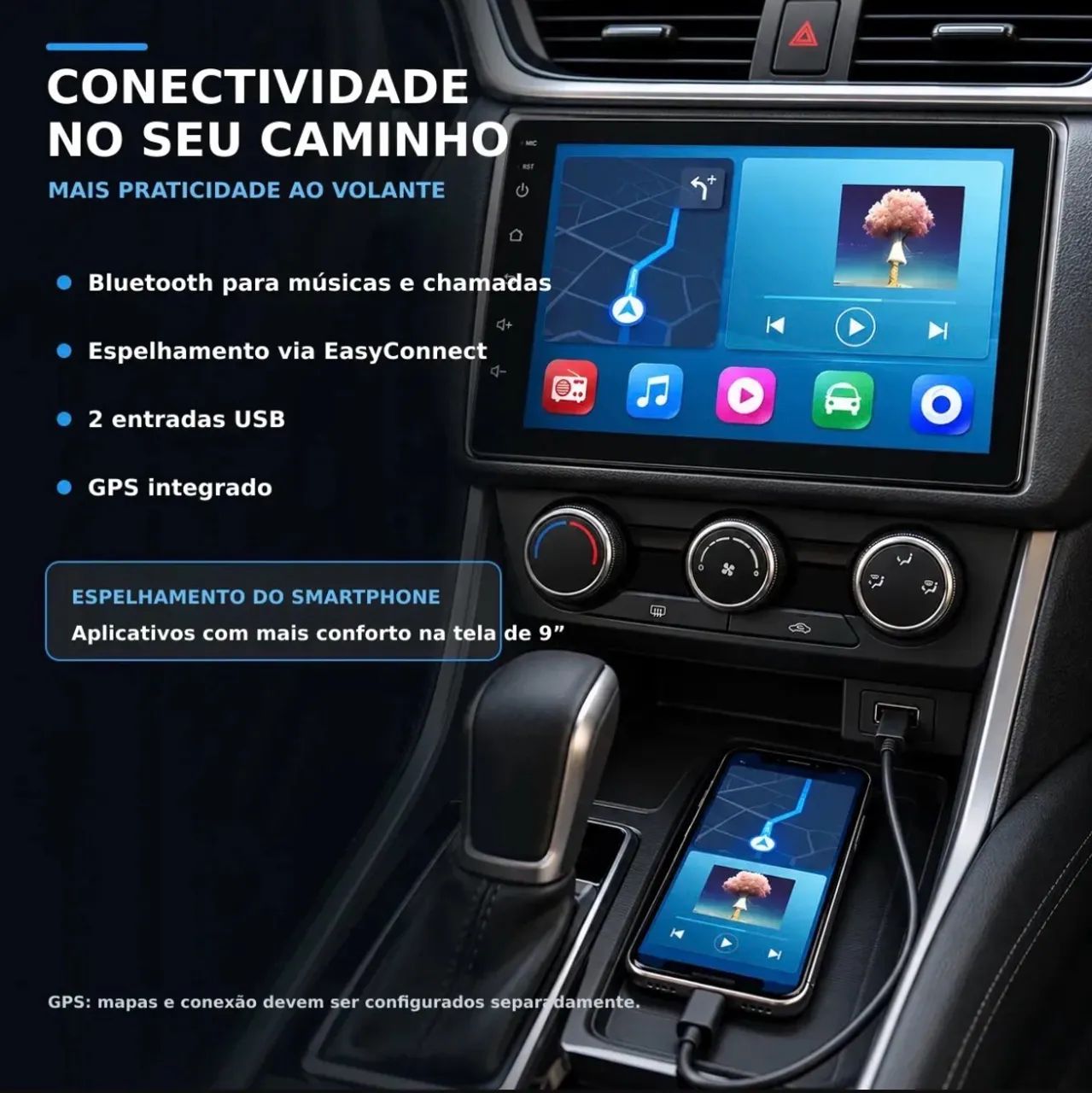 Central Multimídia Automotiva 6GB 64GB 9 polegadas  - Foto 2