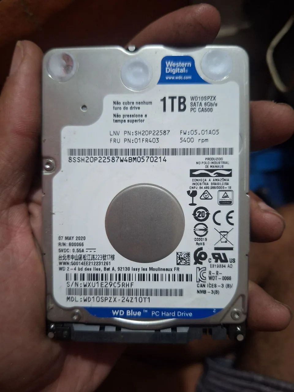 HD 1TB Notebook WesternDigital Blue PC Hard Drive