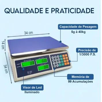 Balança Digital Comercial Até 40kg Alta Precisão Bivolt - Foto 4