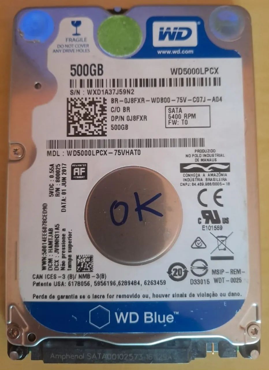 HD WD blue 500gb p/ note