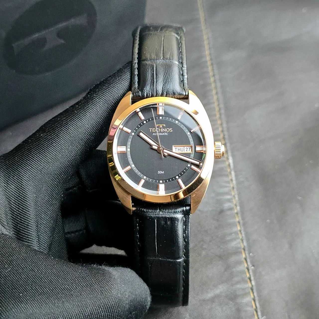 Relógio Technos 100 anos automático Rosé couro 