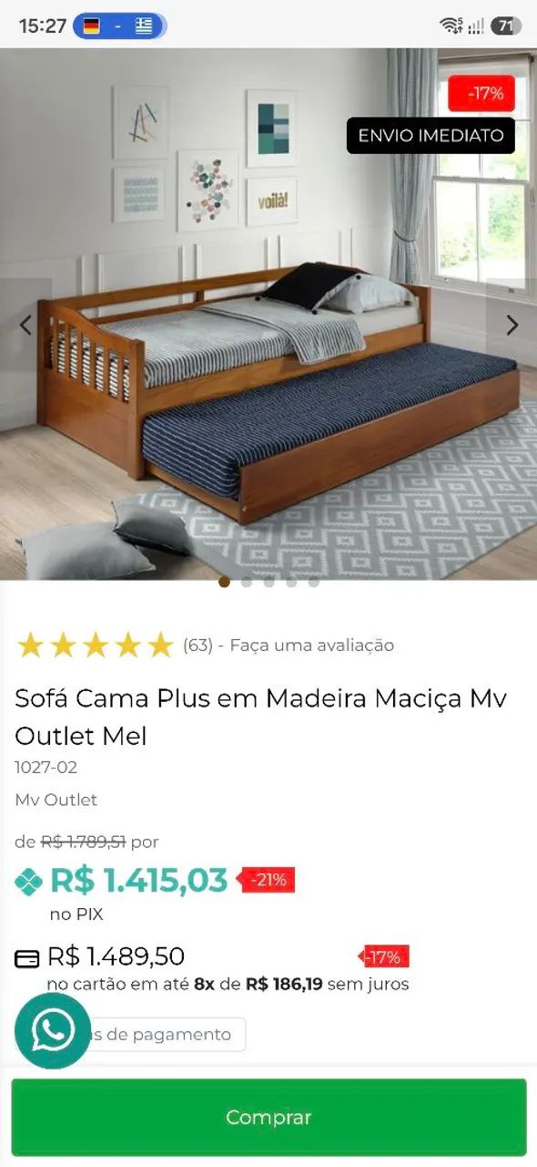 Sofá Cama Plus em Madeira Maciça Mv Outlet Mel - Foto 5