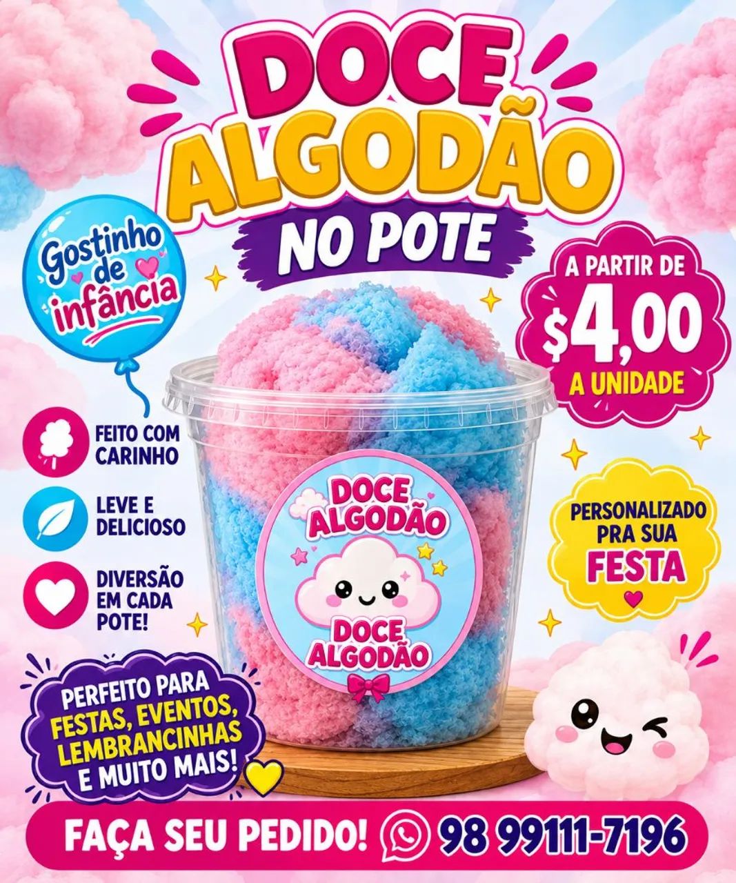 Algodão doce no pote 