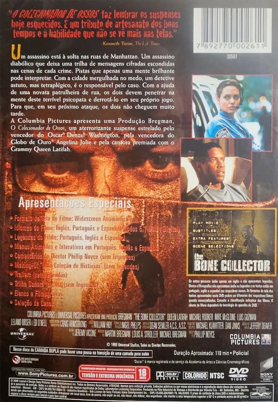 Filme DVD O Colecionador de Ossos  - Denzel Washington e Angelina Jolie. Novo Espetacular  - Foto 2