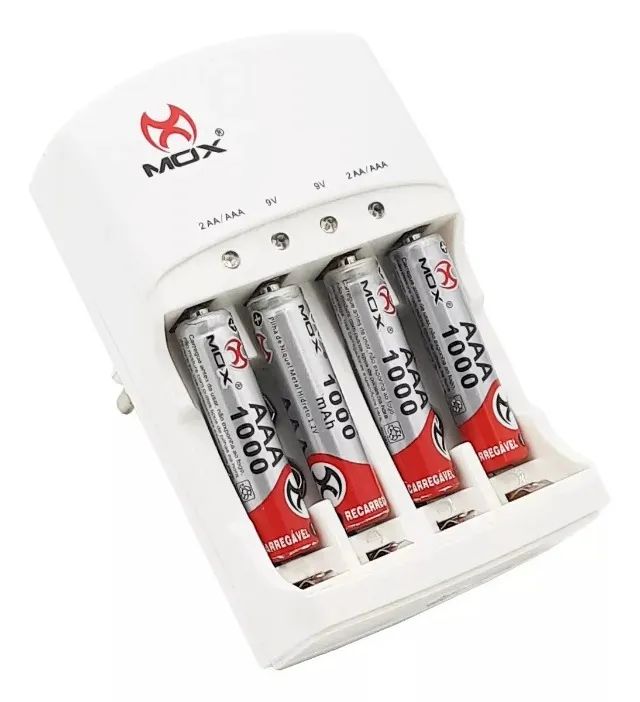 Carregador De Pilhas Com 4 Pilhas Aaa Palito Mo-Cp52 Mox Bateria 1000mah - Foto 5