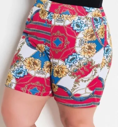 SHORT PLUS SIZE ESTAMPA LENÇO EM HELANCA