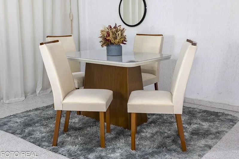 Mesa Jantar Tampo Vidro Off Canto Copo 120×80 4 Cadeiras Luna rf75