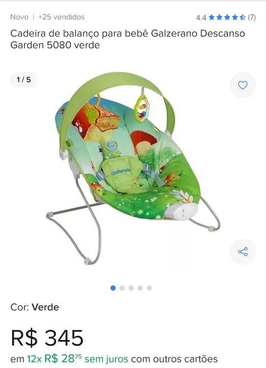 Cadeira de Balanço para Bebê Galzerano Descanso Garden 5080 Verde