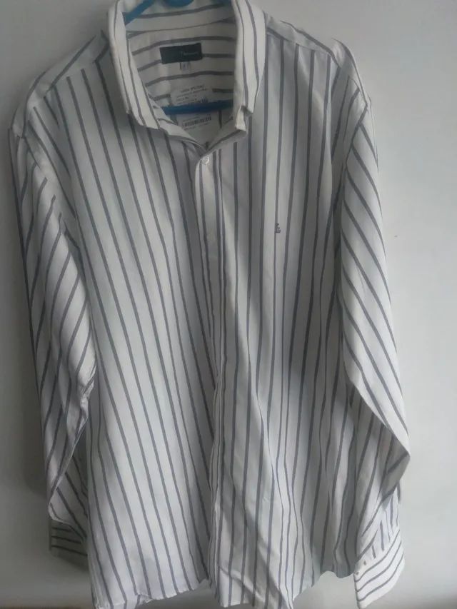 Camisa algodão Luigi, branca listras cinza, 4 - Foto 3