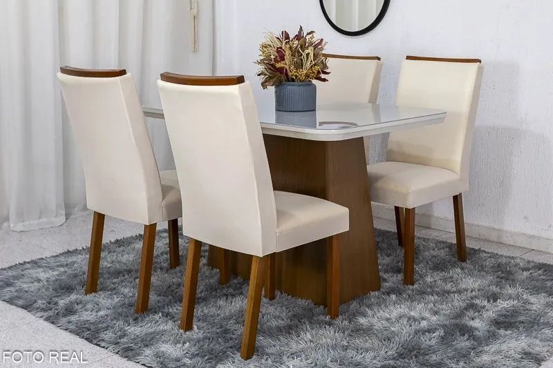 Mesa Jantar Tampo Vidro Off Canto Copo 120×80 4 Cadeiras Luna rf75 - Foto 2