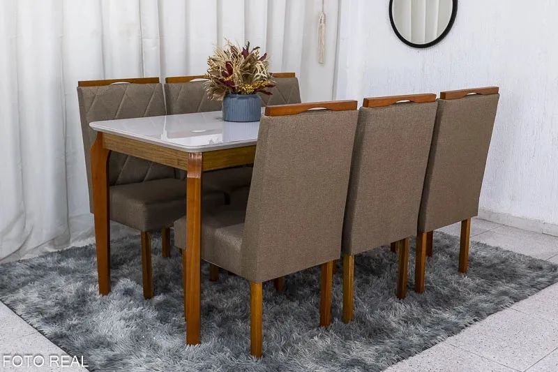 Mesa de Jantar 160×80 6 Cadeiras Diamante Linho rf54