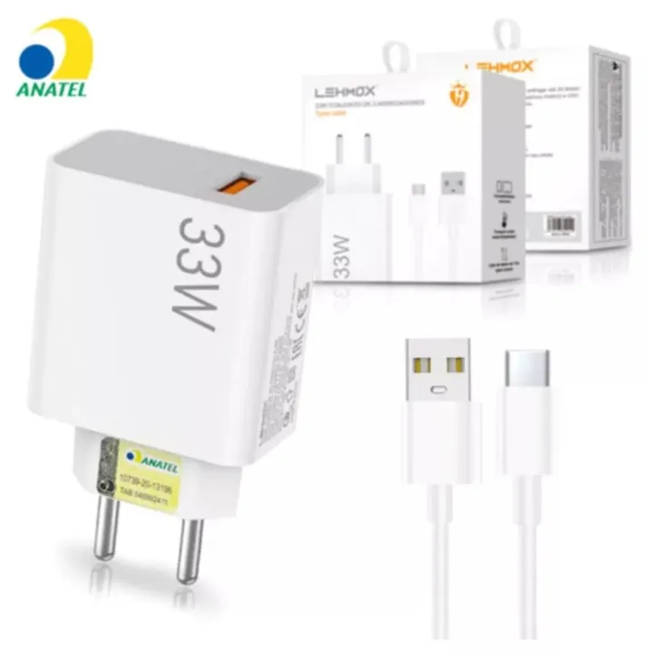 Carregador Rápido 33W com Cabo USB-C para Celular TENHO TIP C MAIS TAMBÉM TENHO SO V8