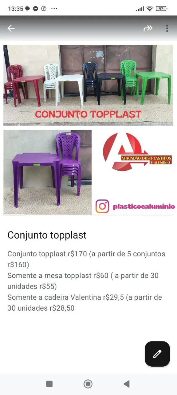 Conjunto de Mesas e Cadeiras de Plástico Coloridas - Foto 3