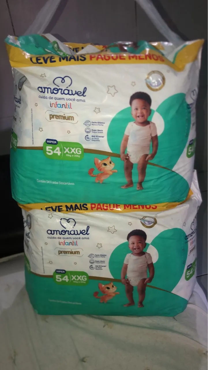 Fraldas Amorável Infantil Premium 54 XXG - Pacote com 54 unidades