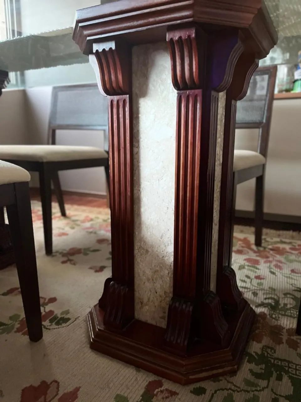 Mesa de jantar tampo de vidro pe de marmore64302123406209122