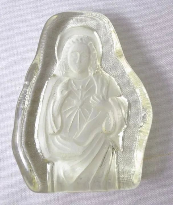 Antigo e raro Sagrado Coração de Jesus placa sacra Bloco de cristal translucido *Descrição - Foto 6