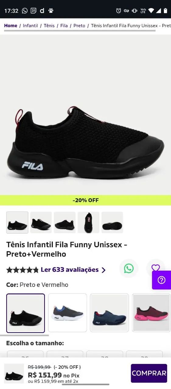 Tênis infantil Fila funny Calçados Infantis Valverde, Nova
