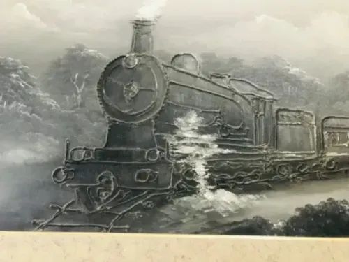 quadro pintura a óleo com moldura quadro pintura a óleo emoldurado maria fumaça paisagem  - Foto 2