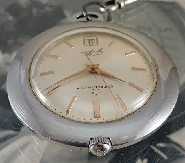 Raro relógio de bolso Eterna-Matic automático Golfer Antigo - Acompanha corrente - Foto 3