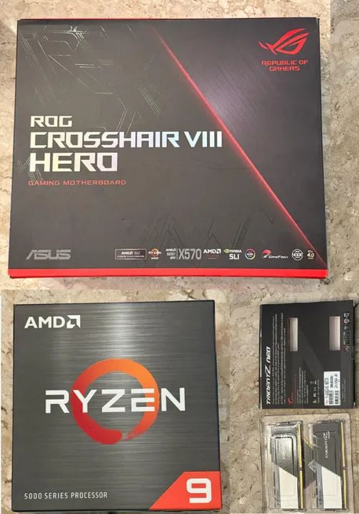 Kit Placa Mãe ROG Crosshair VIII Hero + Ryzen 9 5900X + 16GB Memória G.Skill Trident Z NEO