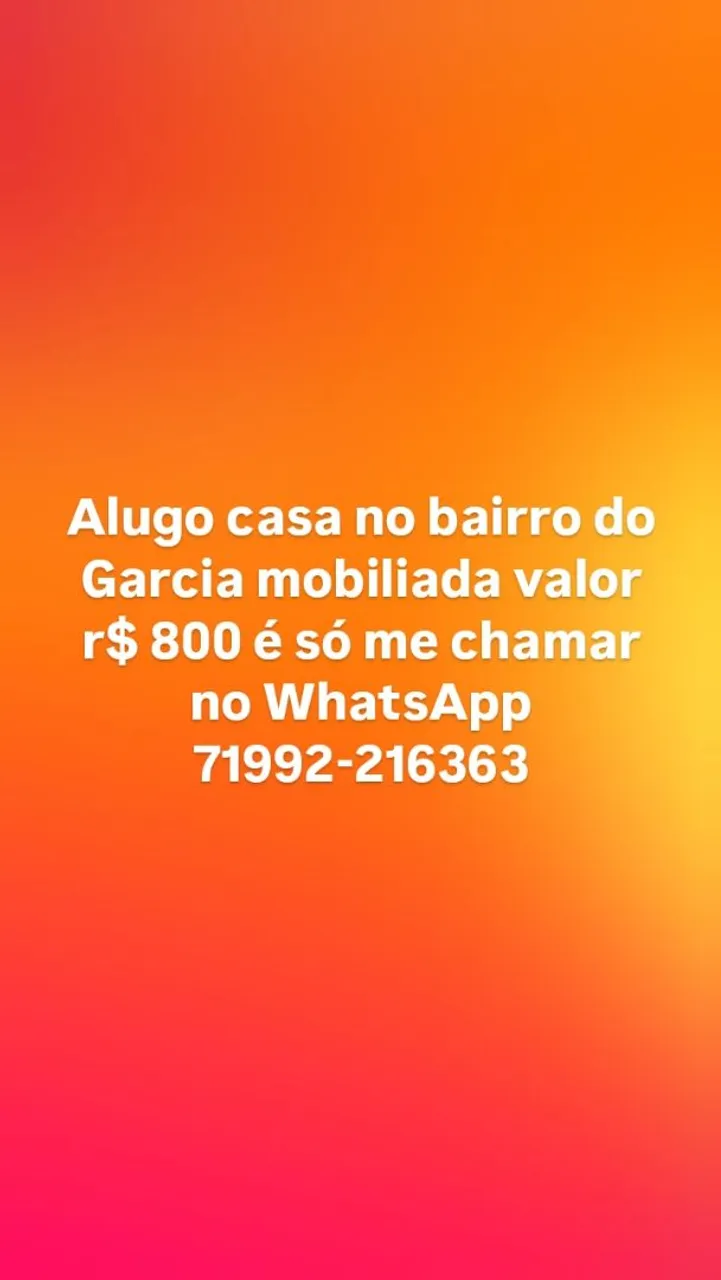 Alugo casa mobiliada no bairro do Garcia