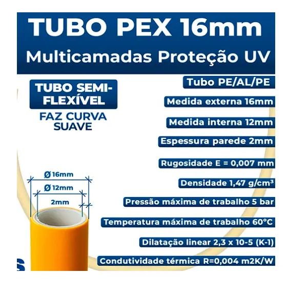 4 Metros Tubo Pex 16mm P Gás - Foto 3
