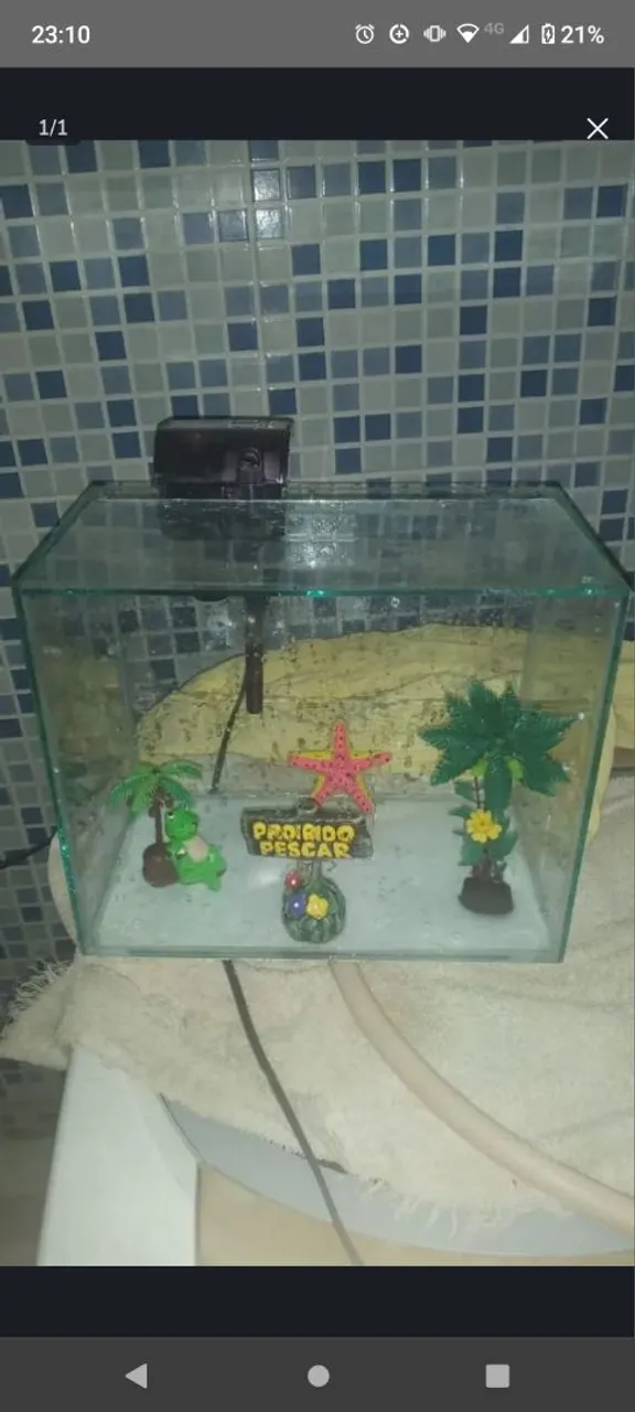 Aquário de vidro com decoração 11 litros
