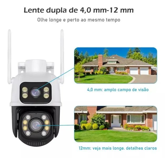 Câmera De Segurança Smart Wi-fi Ip66 Dupla Lente 360 Visão Noturna Externa Prova D' Agua - Foto 3