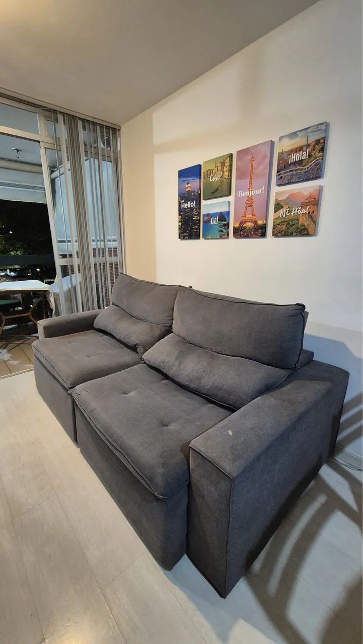 Sofá Retrátil e Reclinável 2 Lugares - Suede Cinza com NF - Foto 3