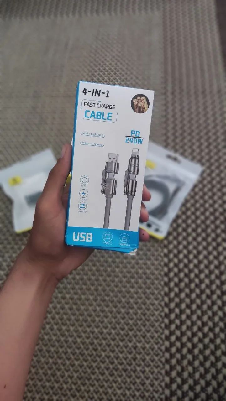 Cabo 4 em 1 Fast Charge 240W USB / Type-C / Lightning - NEXT IMPORTADOS